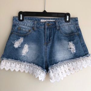 ASOS Denim Shorts with Lace Detail